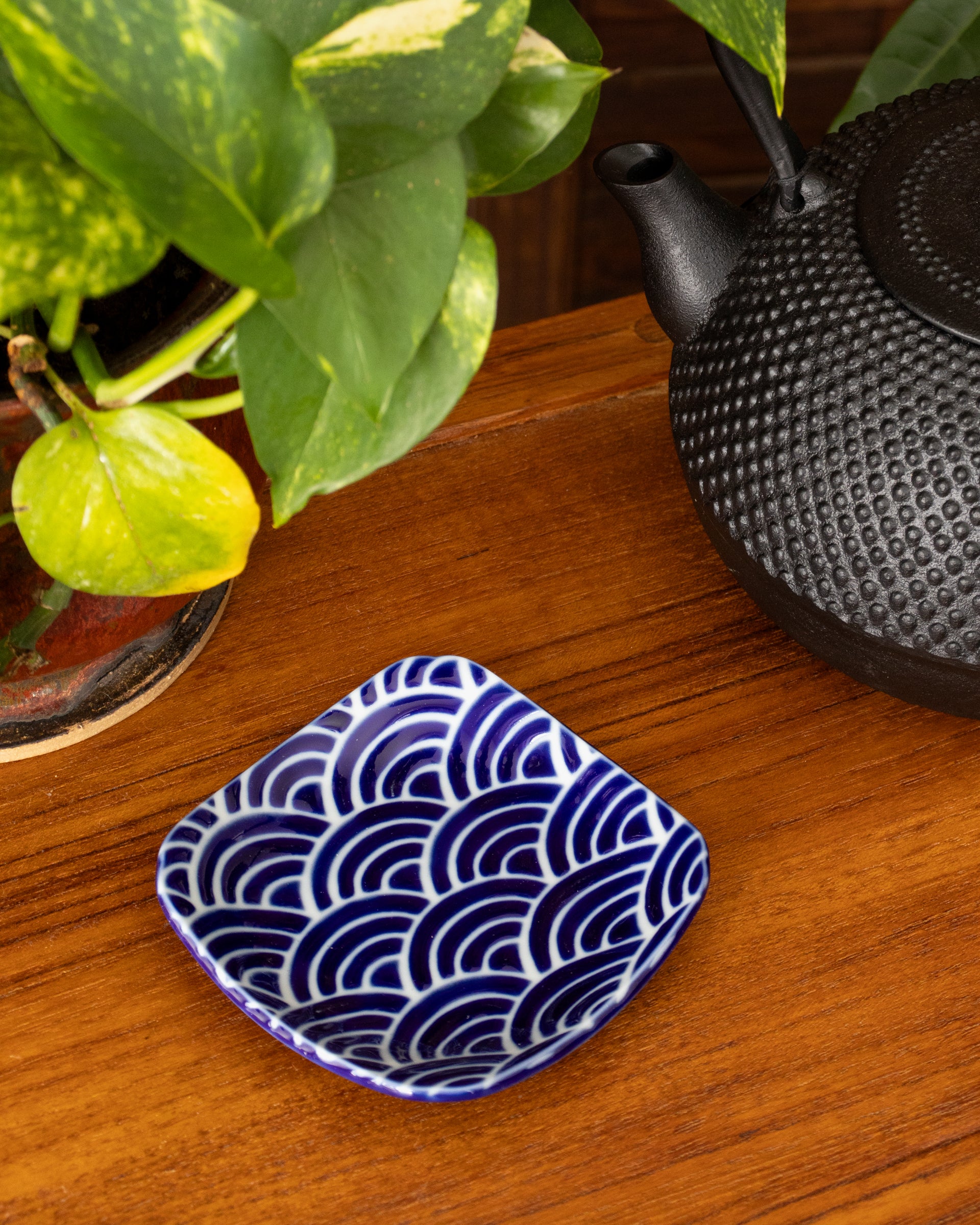 Plate, Ichiyama, Set of 5, Indigo Edo Komon, Small Square - Image 4