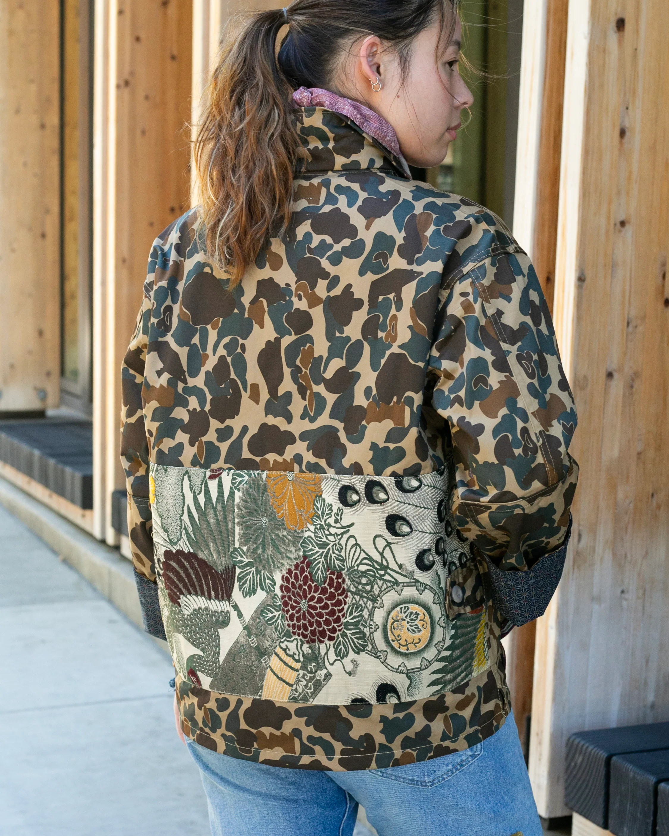 Kiriko Custom Military Jacket, Camo Patched, Obi Peacock #2 and Shima and Yellow Pockets Flaps - Image 4