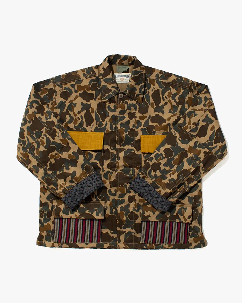 Kiriko Custom Military Jacket, Camo Patched, Obi Peacock #2 and Shima and Yellow Pockets Flaps - Image 6