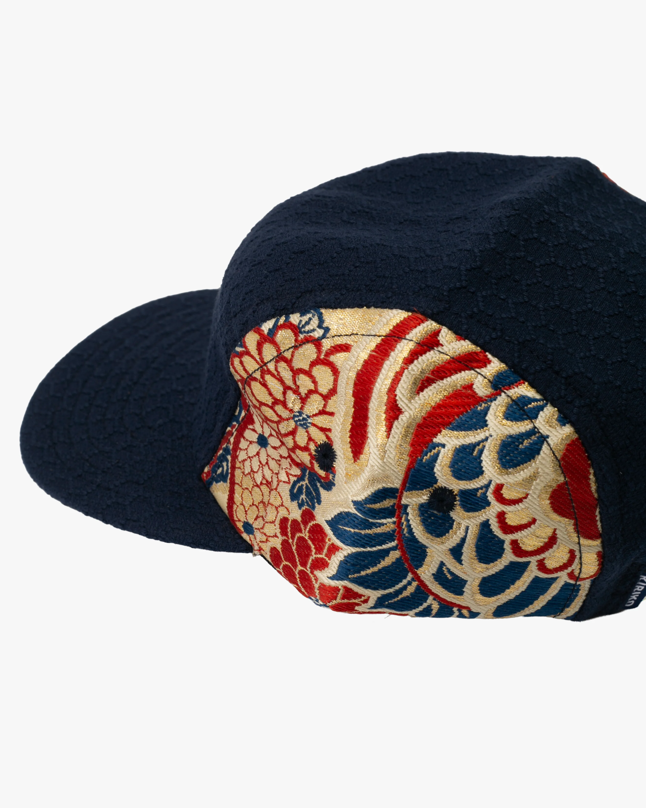 Kiriko Original Cap, 5-Panel, Kikkou Sashi-Ori & Maru-Obi, Navy with Gold Floral - Image 9
