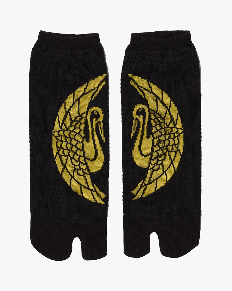Wa Modern, Tabi Socks, Ankle, Black with Yellow Crane - M/L - Image 2