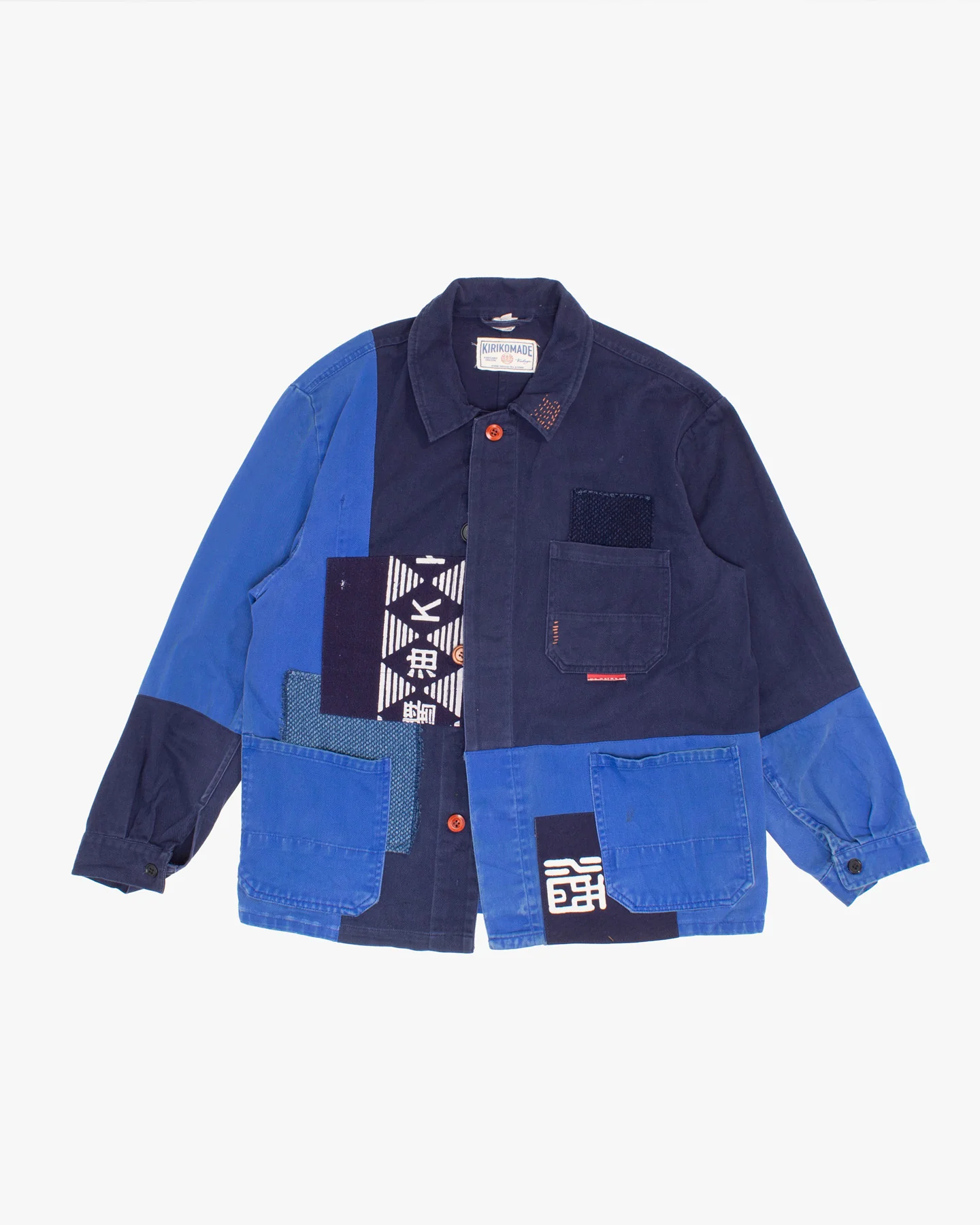 Kiriko Custom, One of a Kind Patched French Workman Jacket, Blue Patched Apron Fabric - 2 - Image 3
