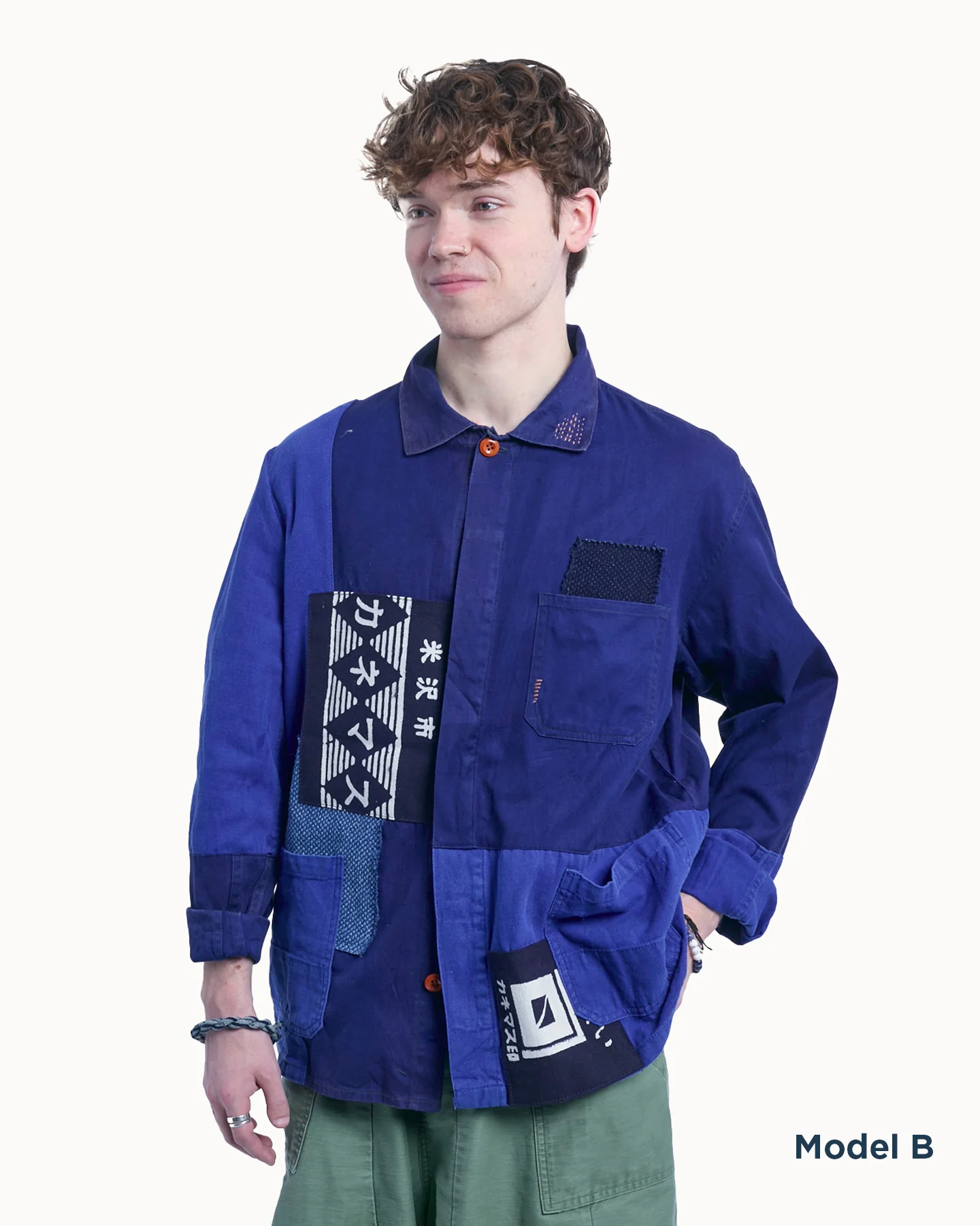 Kiriko Custom, One of a Kind Patched French Workman Jacket, Blue Patched Apron Fabric - 3 - Image 5