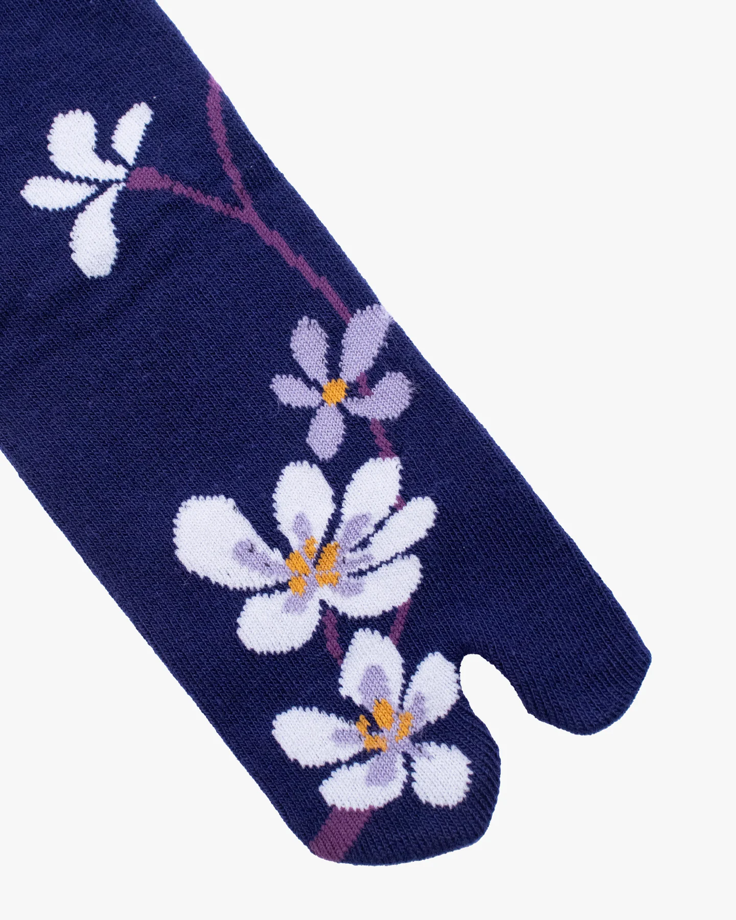 Kurochiku, Tabi Socks, Crew,Purple with Lavender and Yellow Flowers (S/M) - Image 2