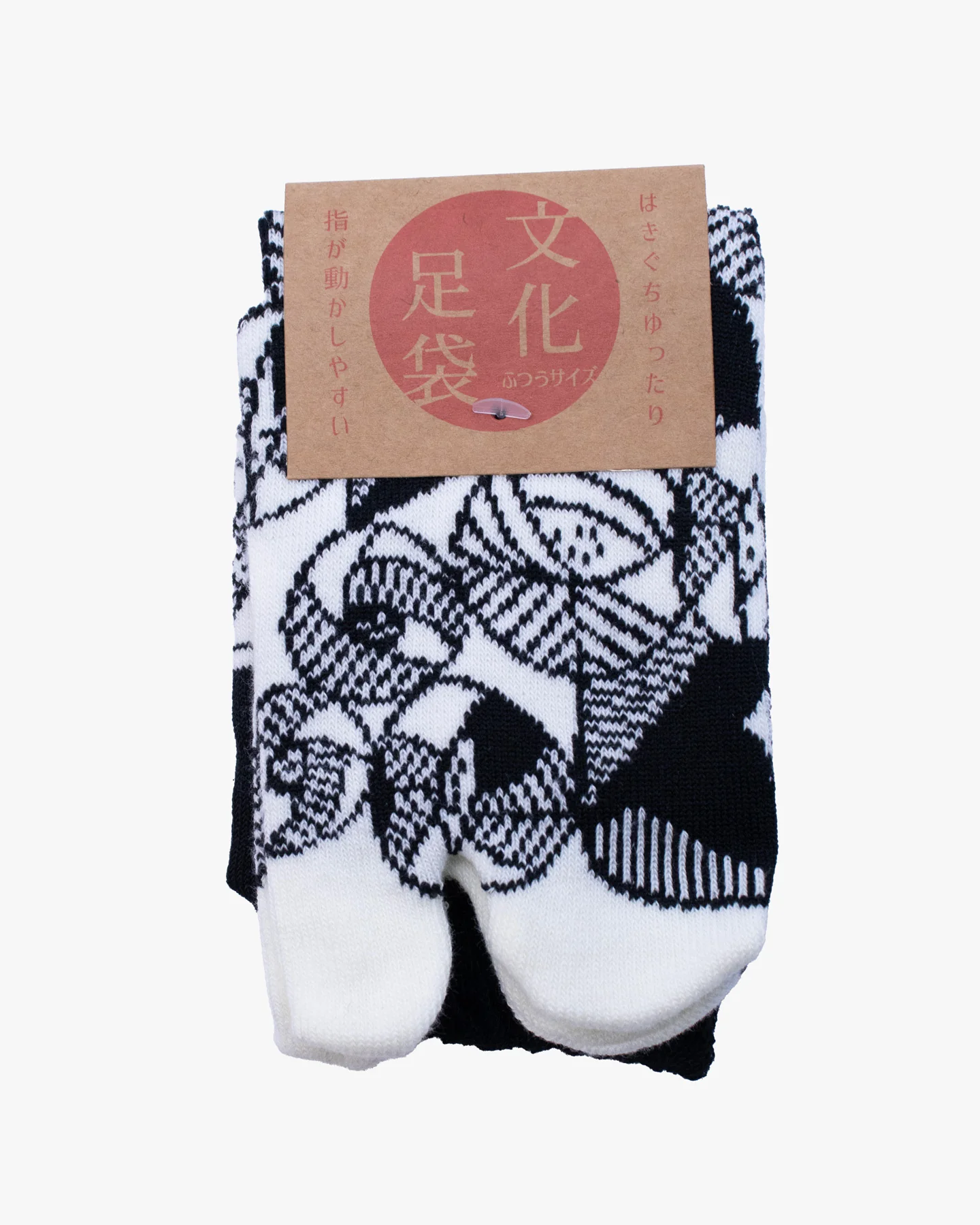 Kurochiku, Tabi Socks, Crew, White and Black Flowers (S/M) - Image 4