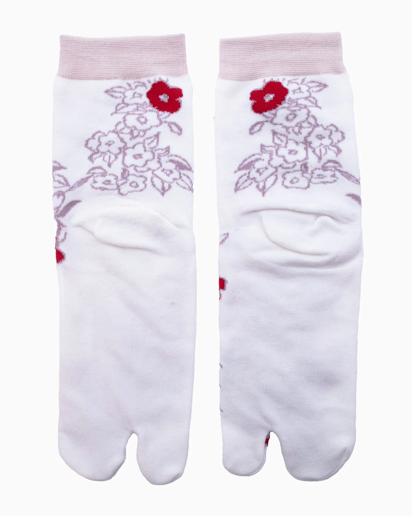 Kurochiku, Tabi Socks, Crew, White with Purple and Red Flowers (S/M) - Image 3