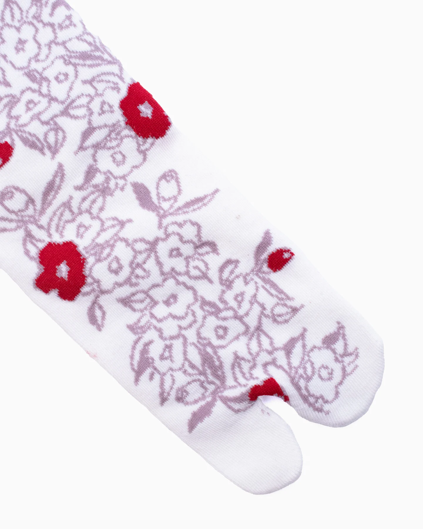 Kurochiku, Tabi Socks, Crew, White with Purple and Red Flowers (S/M) - Image 4