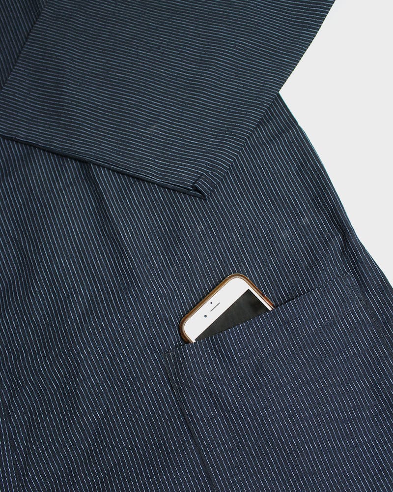 ToK Samue Set, Men's, Indigo with Thin Tsumugi Shima - Image 4