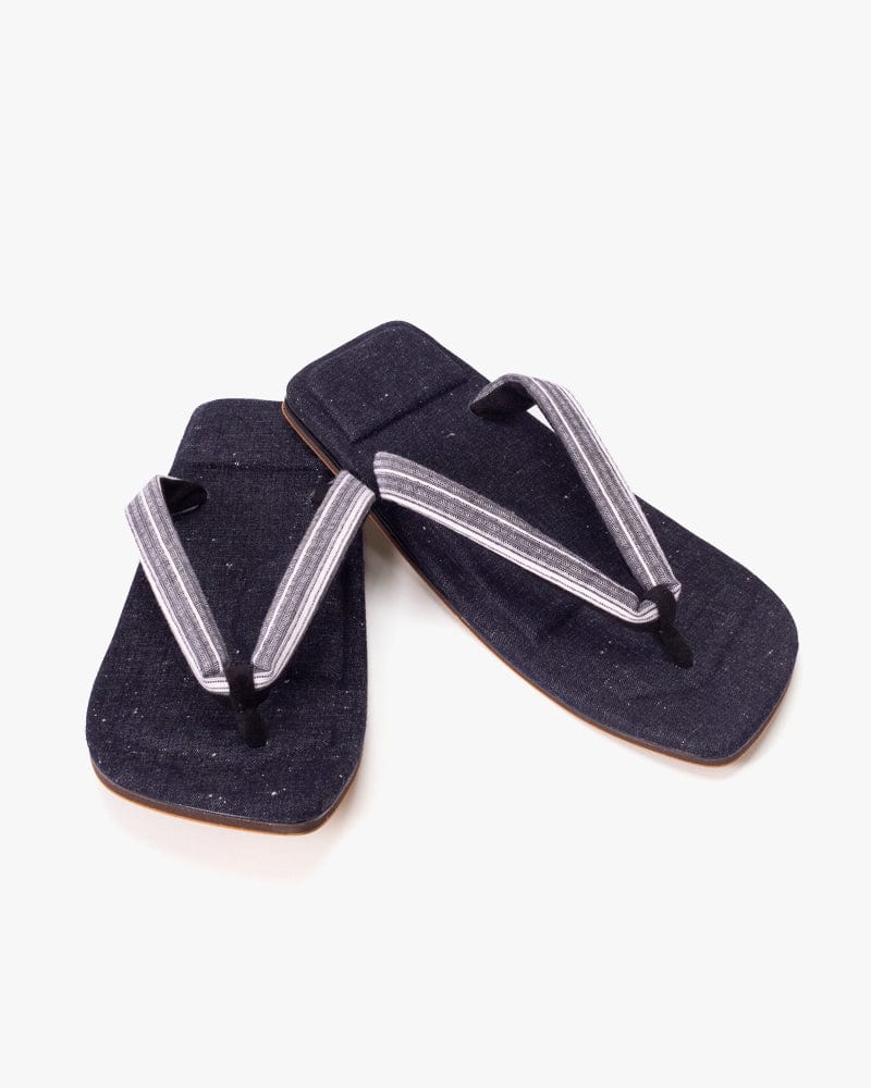 Yamato Kobo, Setta Sandals, White and Navy Shima, Shijira Weave with Okayama Denim - Image 3