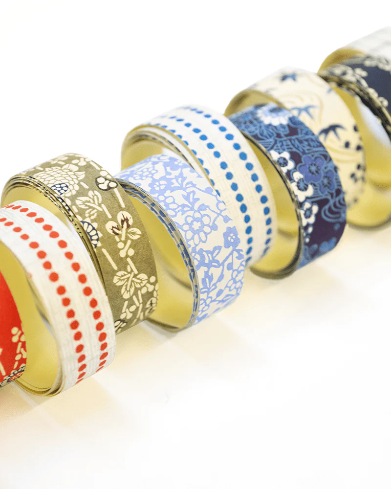 Shogado Washi Tape, Yuzen Series #22, Shades of Blue, Multi Floral Pattern - Image 2