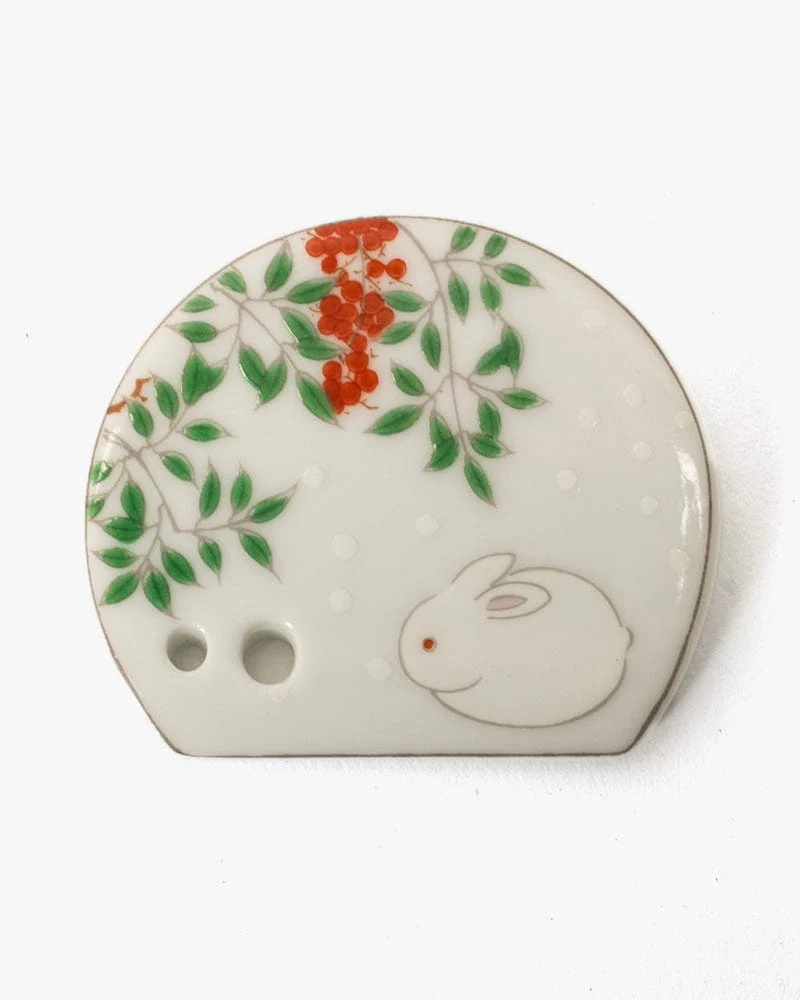 Shoyeido Incense Holder, Porcelain Tile, White Rabbit - Image 3
