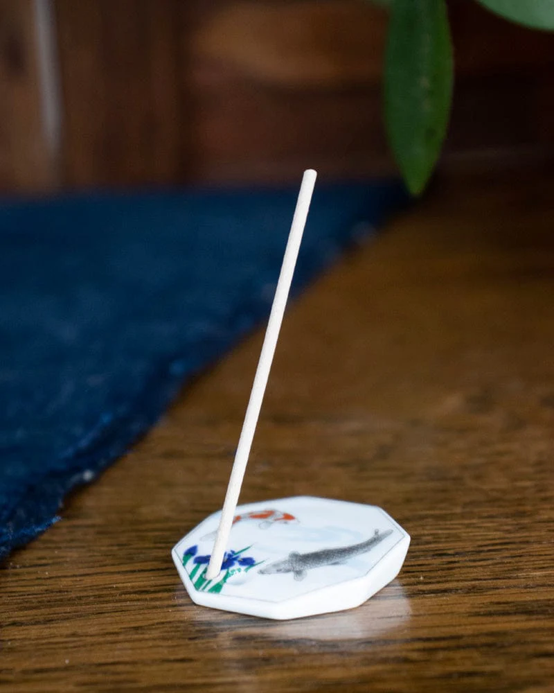 Shoyeido Incense Holder, Porcelain Tile, Iris and Fish - Image 2