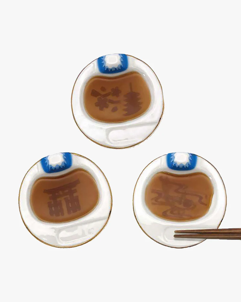 Soy Sauce Plate, Arutha, Mt. Fuji with Japanese Traditional Patterns
