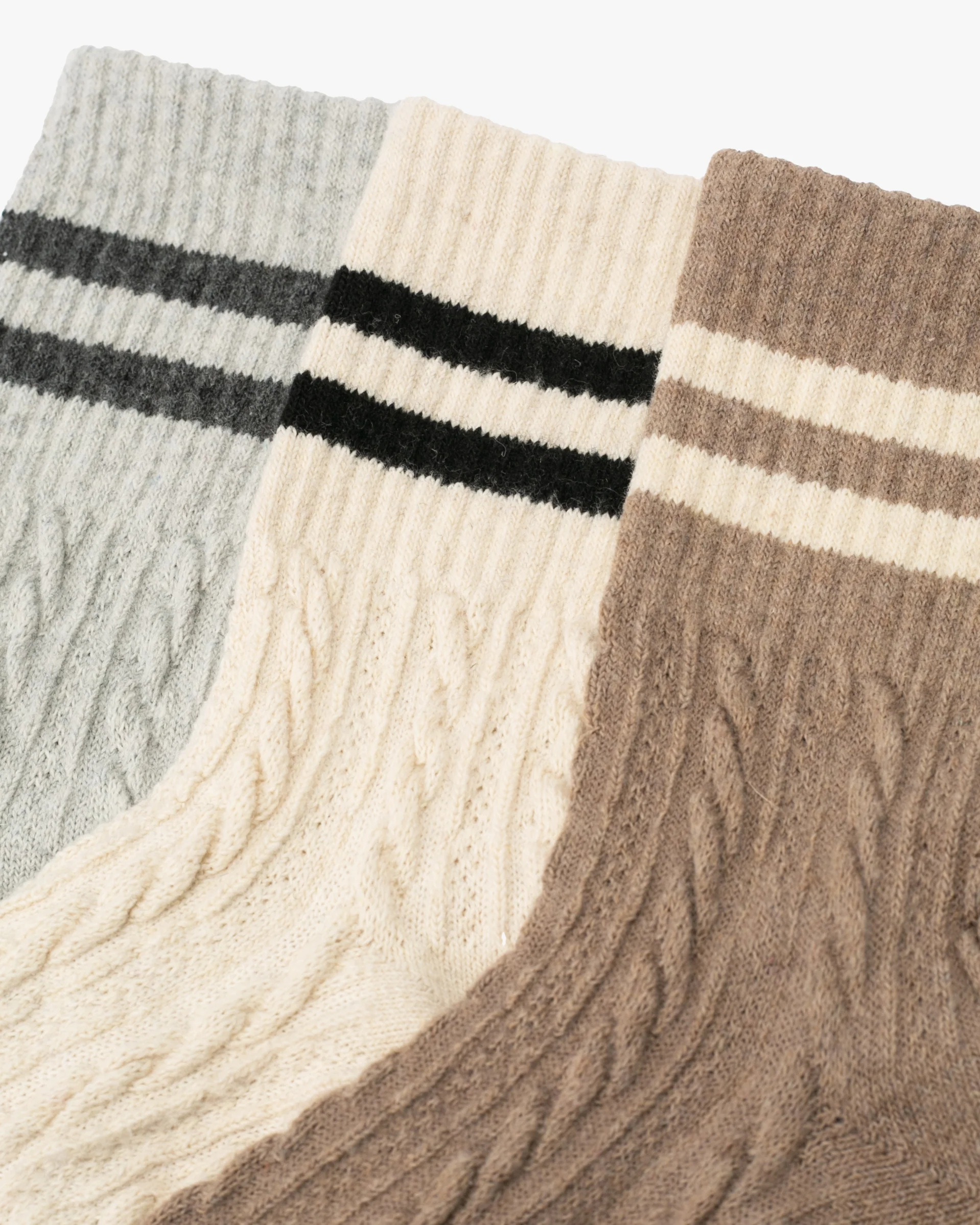 Tourtiwi, Crew Socks, Striped Cuff Cable Knit - Image 2
