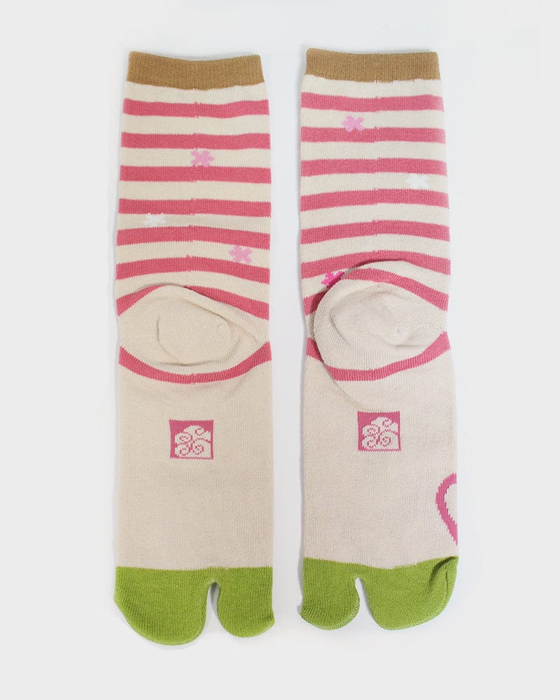 Tabi Socks, Crew, Pink Shima with Two Neko - (S/M) - Image 3