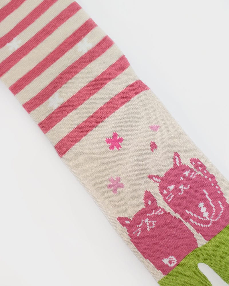 Tabi Socks, Crew, Pink Shima with Two Neko - (S/M) - Image 4