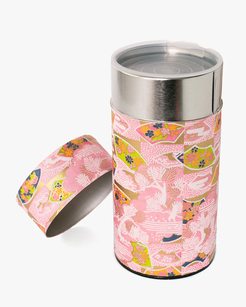 Tea Canister, Theanine, Washi Paper, Pink and Green - Image 8