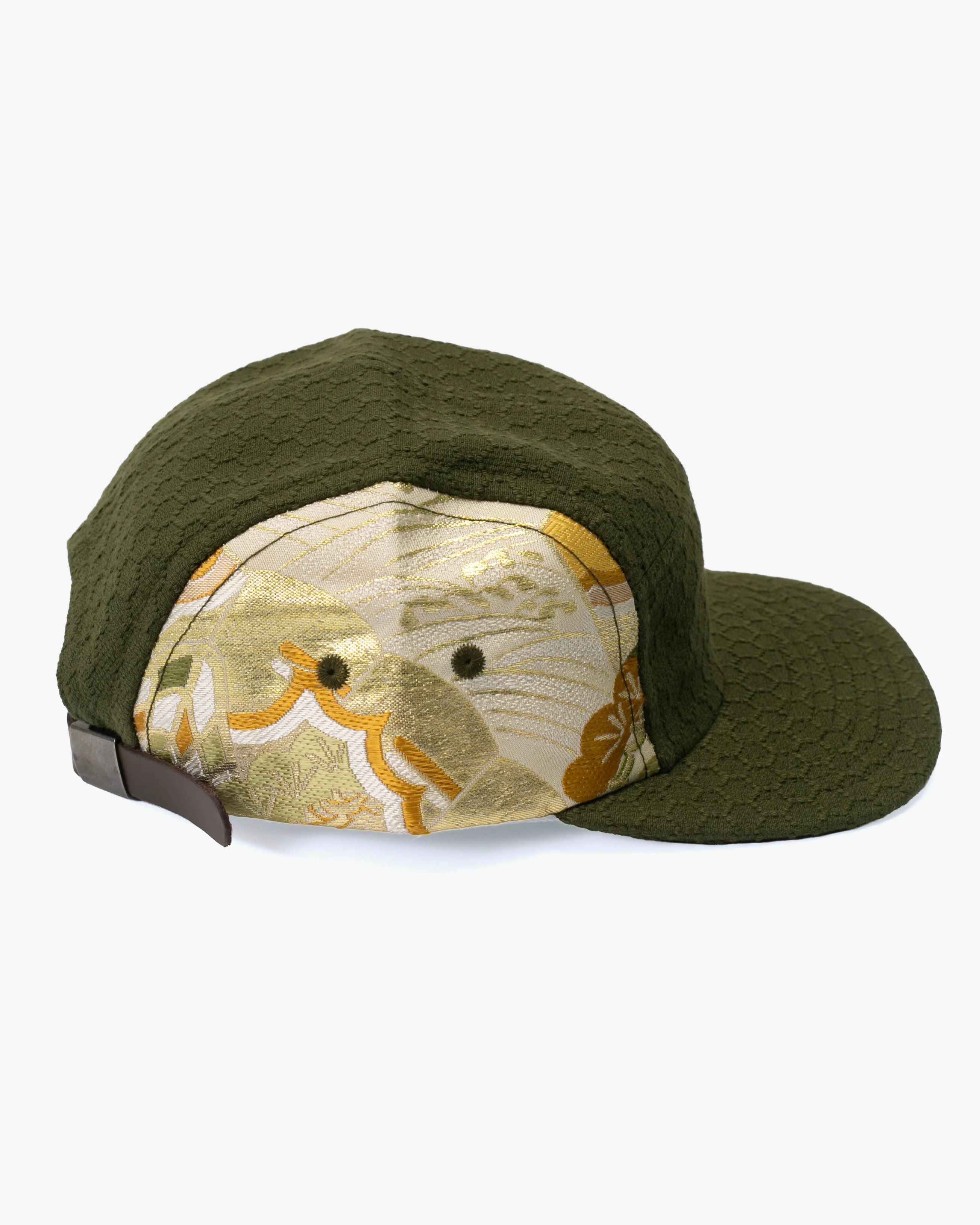 Kiriko Original Cap, 5-Panel, Kikkou Sashi-Ori & Maru-Obi, Olive with Tsuru and Floral - Image 10