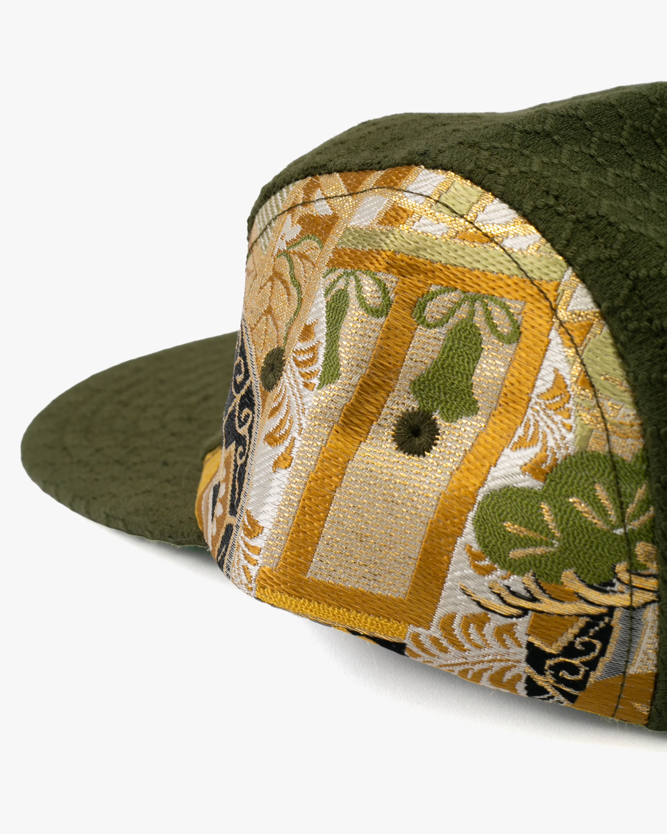 Kiriko Original Cap, 5-Panel, Kikkou Sashi-Ori & Maru-Obi, Olive with Tsuru and Floral - Image 12
