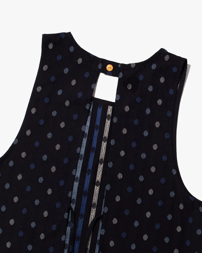 ToK Japanese Apron, Pocket, Indigo with Multi-Blue Polka Dots - Image 6