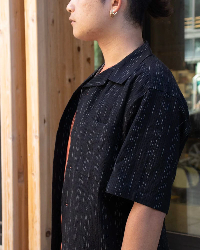 ToK Shirt, Short Sleeve Button-Up, Open Collar, Black Faded Shima - Image 4