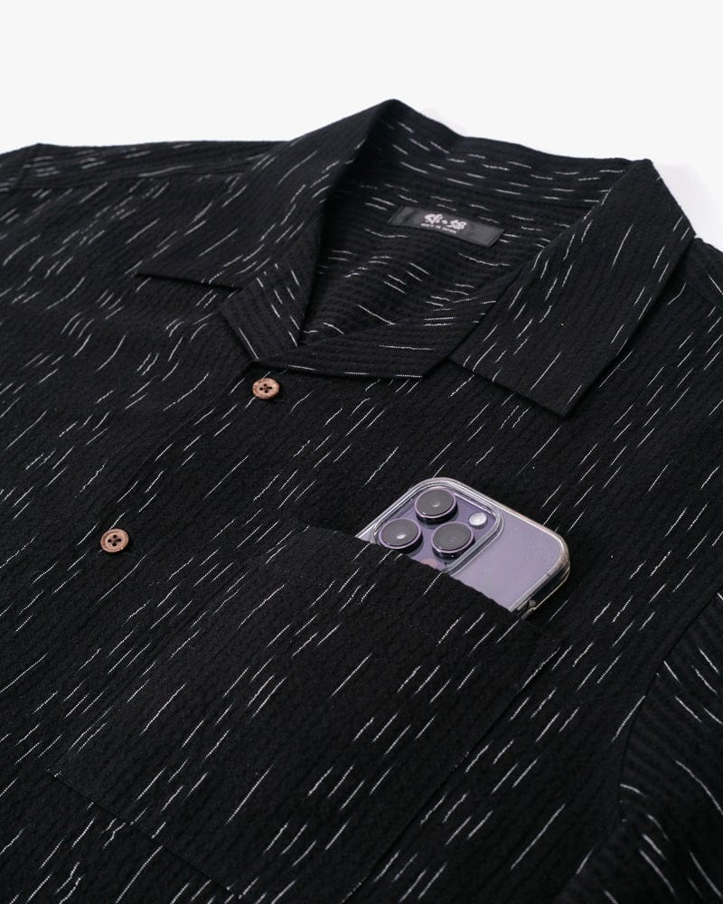 ToK Shirt, Short Sleeve Button-Up, Open Collar, Black Faded Shima - Image 9