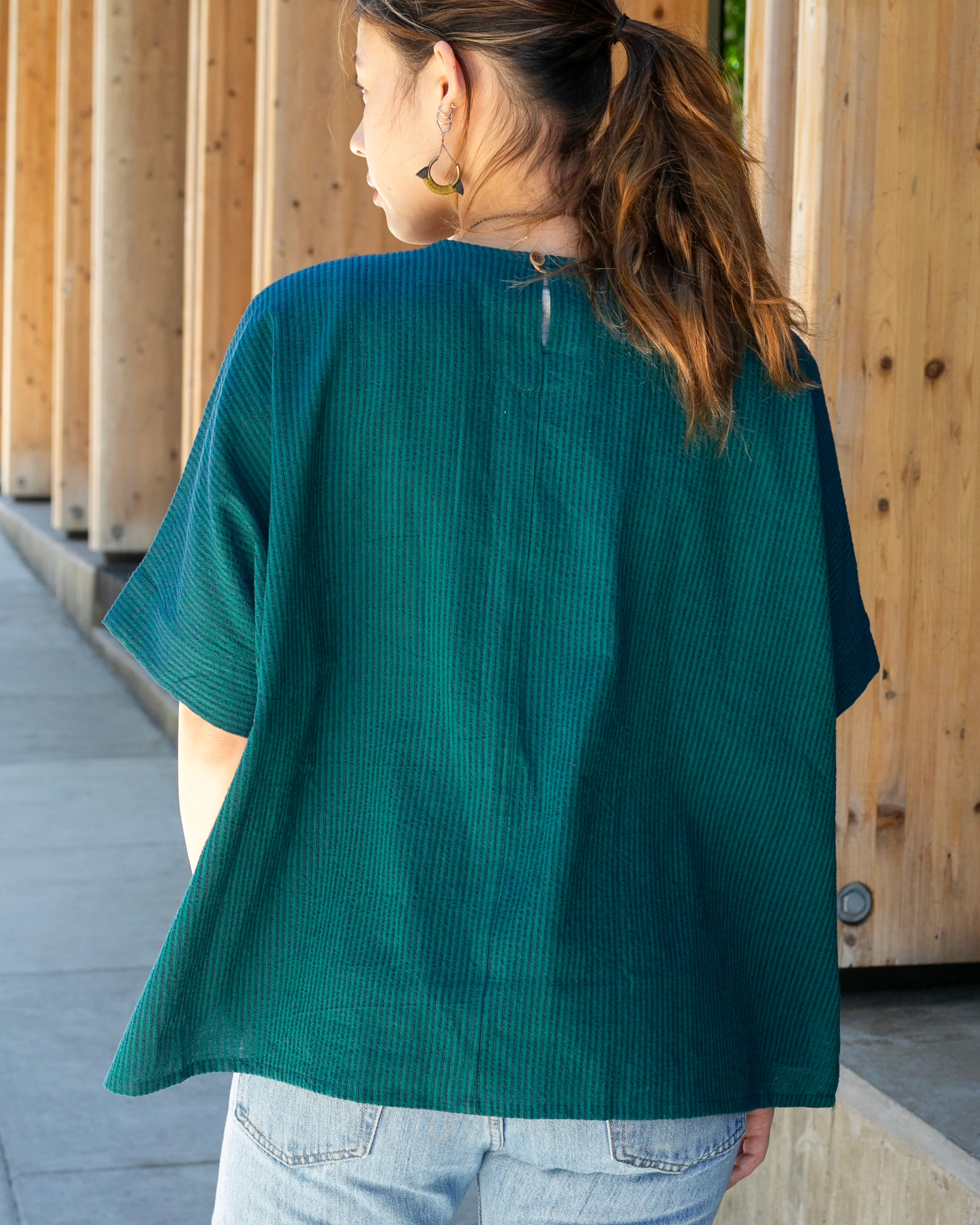 ToK Tunic, Oversized, Teal with Indigo Shima - Image 2
