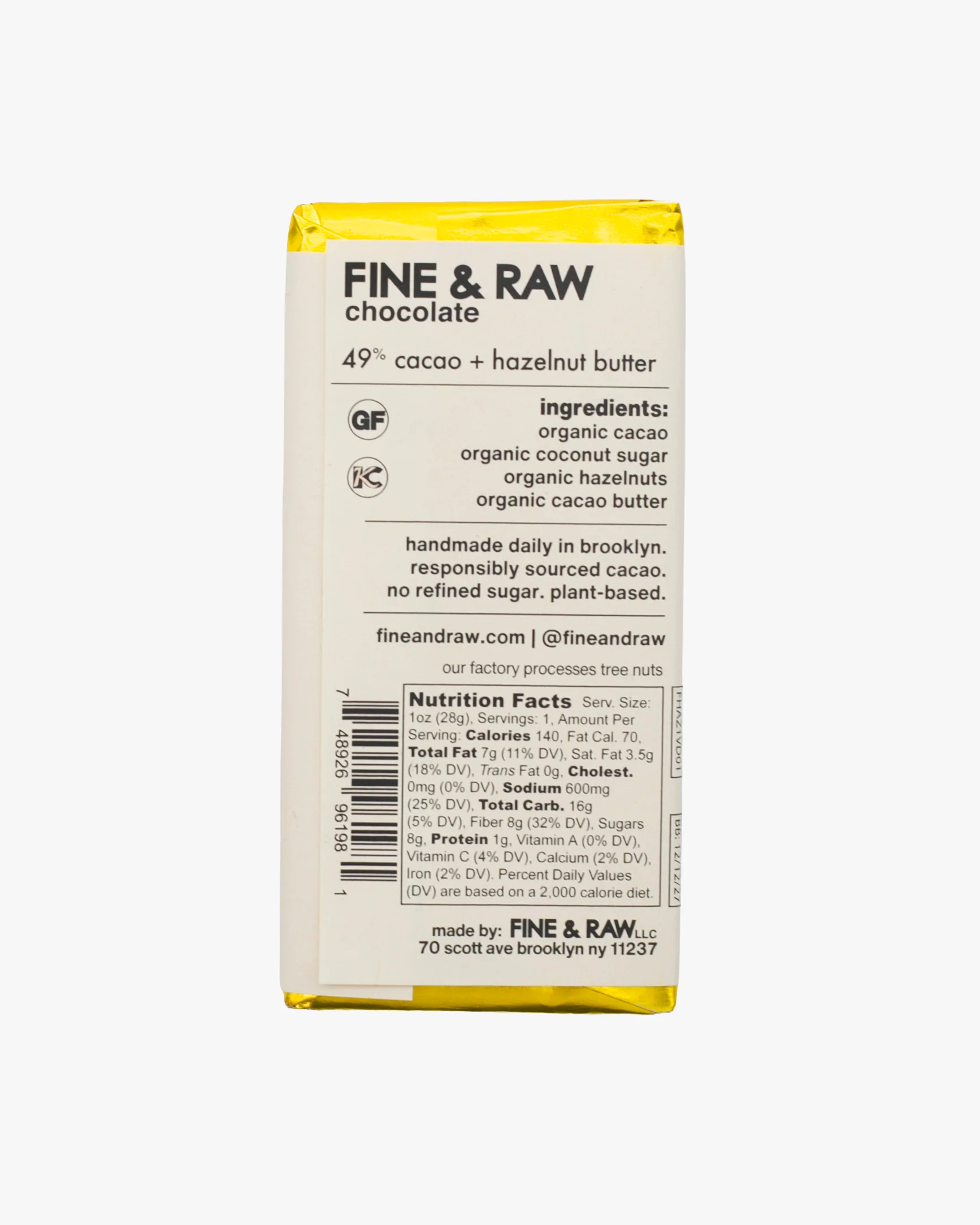 Fine & Raw, Hazelnut Butter Chocolate Bar, 1oz - Image 2