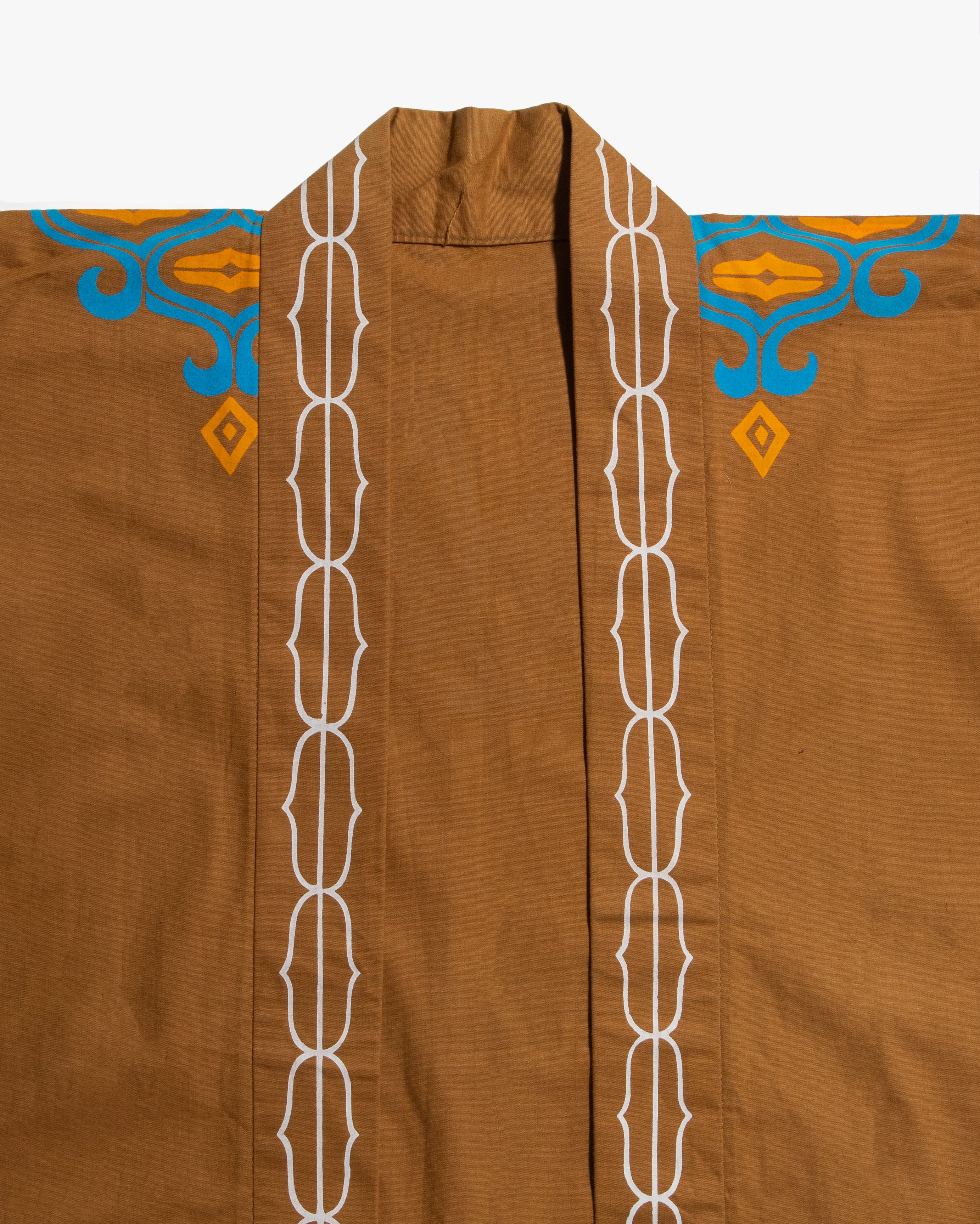 Vintage Ainu Jacket, Short, Light Brown with Teal and Orange Patterns - Image 8