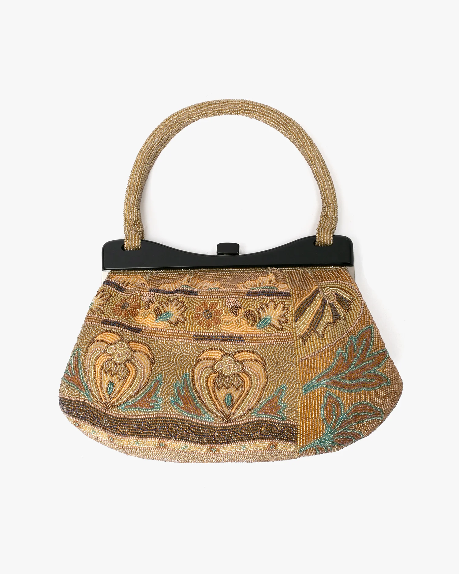 Vintage Bag, Purse, Beaded, Gold with Multi Designs and Clasp - Image 2