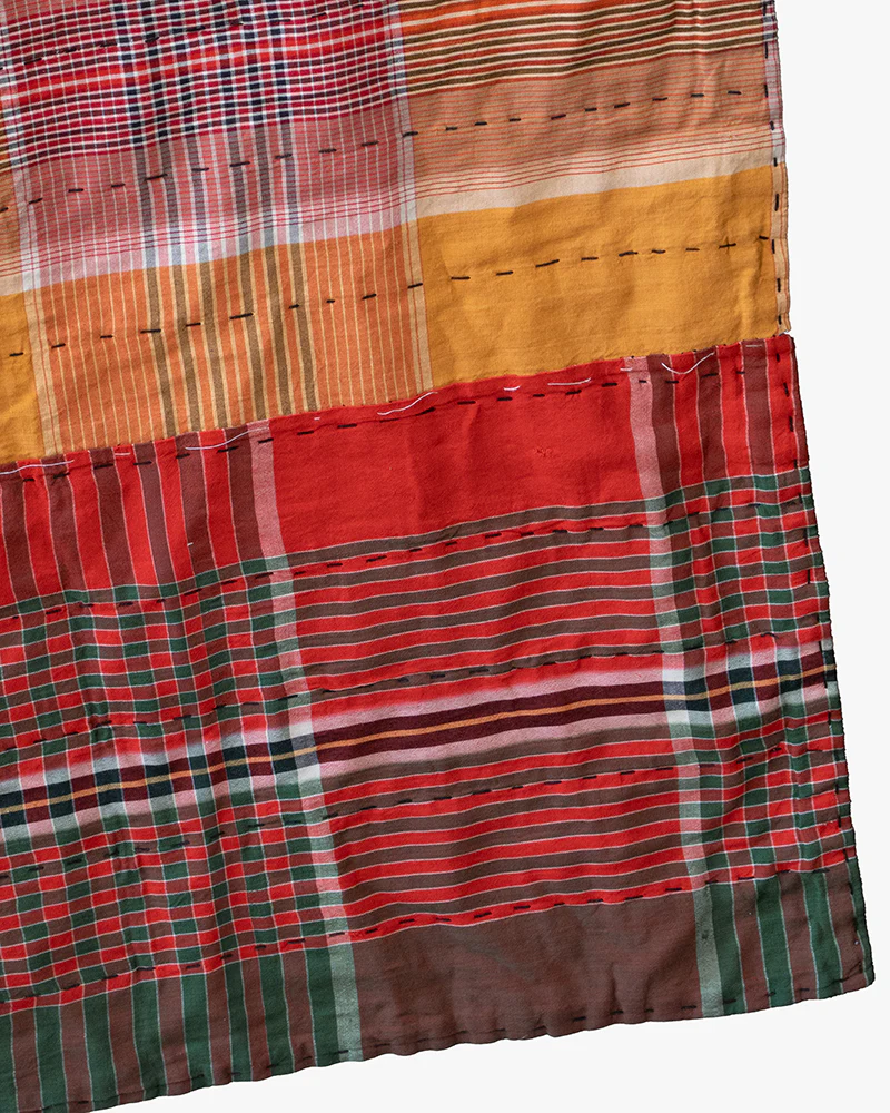 Vintage Boro Blanket, Red Plaid with Green and Yellow Accents - Image 4