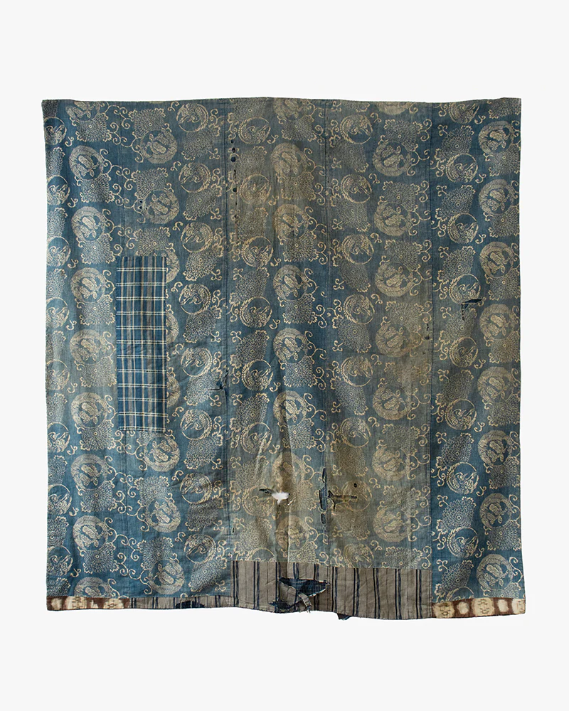 Vintage Boro Blanket, Faded Katazome and Indigo Plaid - Image 2