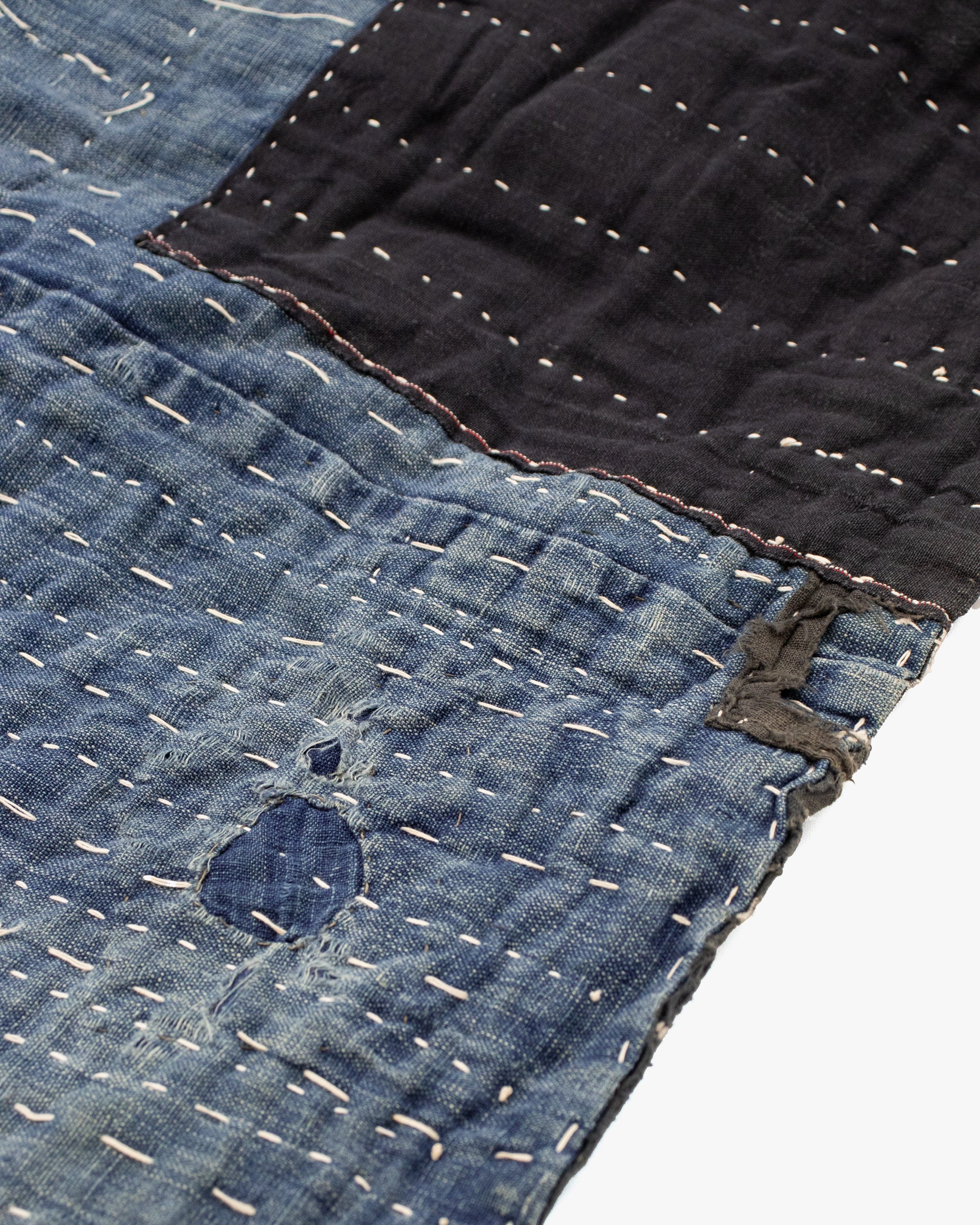 Vintage Boro Blanket, Indigo and Gray Patchwork - Image 7