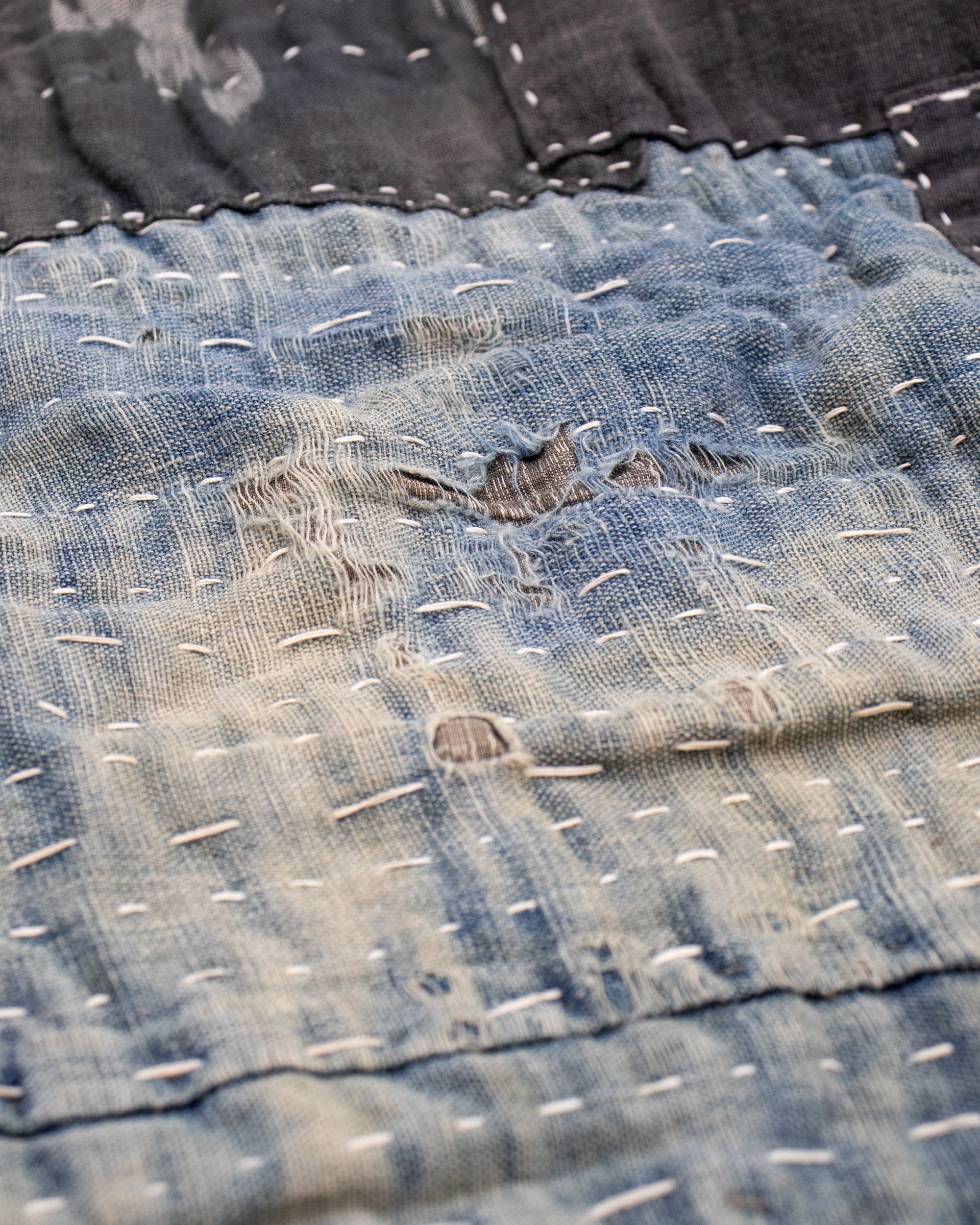 Vintage Boro Blanket, Indigo and Gray Patchwork - Image 8