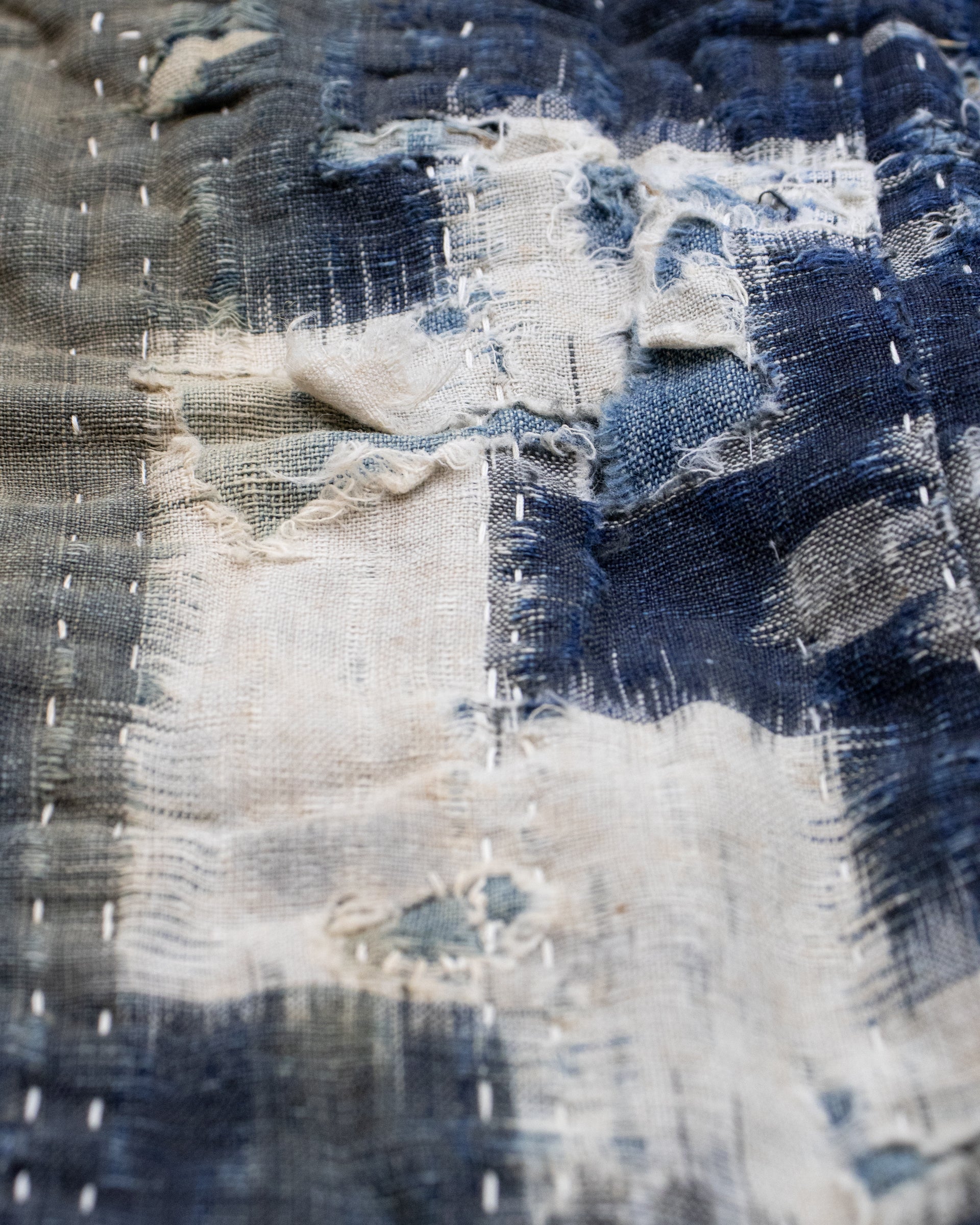 Vintage Boro Blanket, Indigo and Gray Patchwork - Image 9