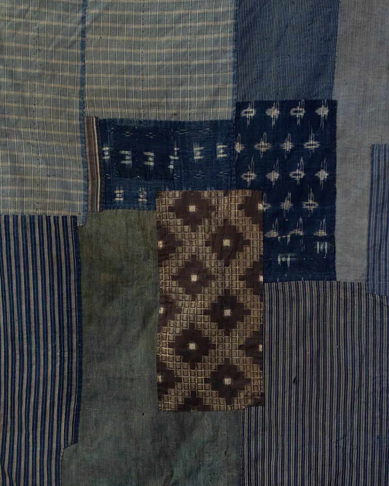 Vintage Boro Blanket, Indigo Kasuri and Shima with Patches - Image 3