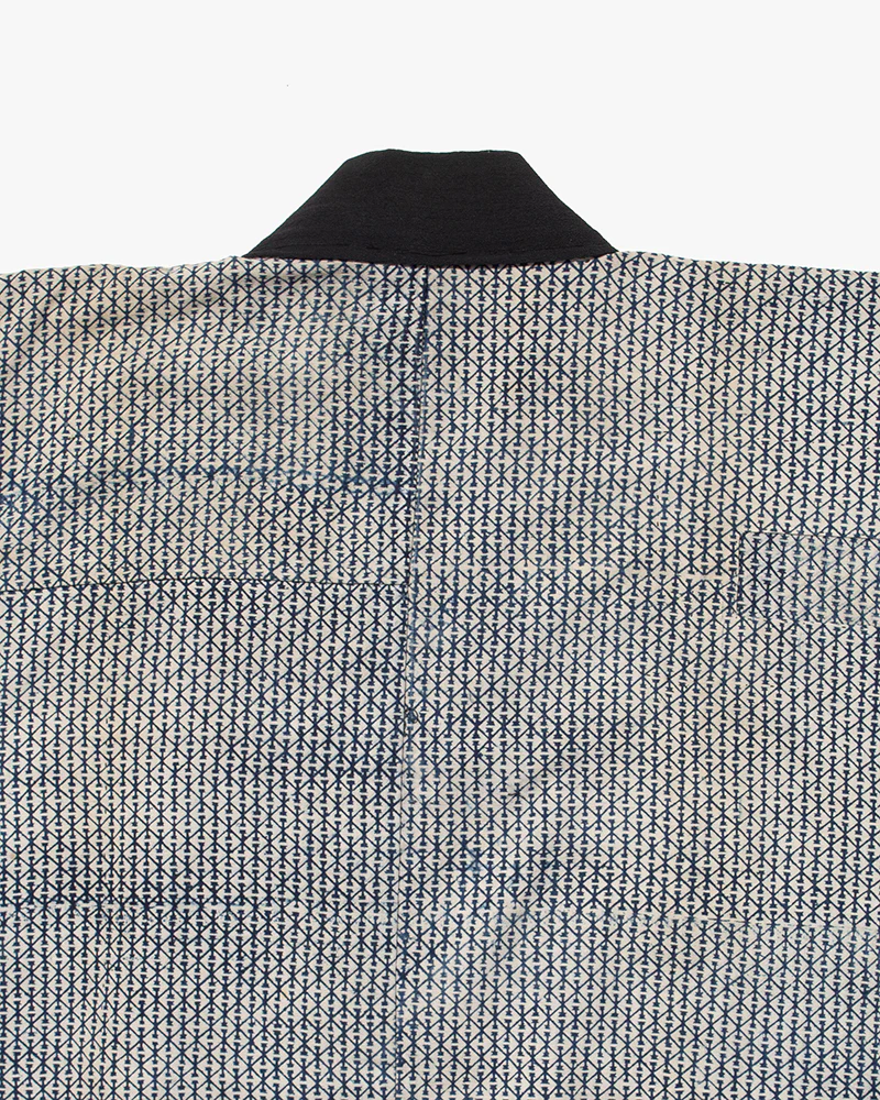 Vintage Kimono Jacket, Indigo with White Diamond Pattern - Image 10