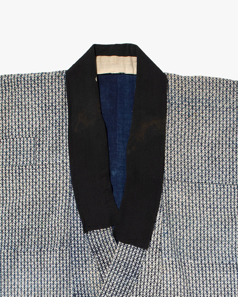 Vintage Kimono Jacket, Indigo with White Diamond Pattern - Image 2