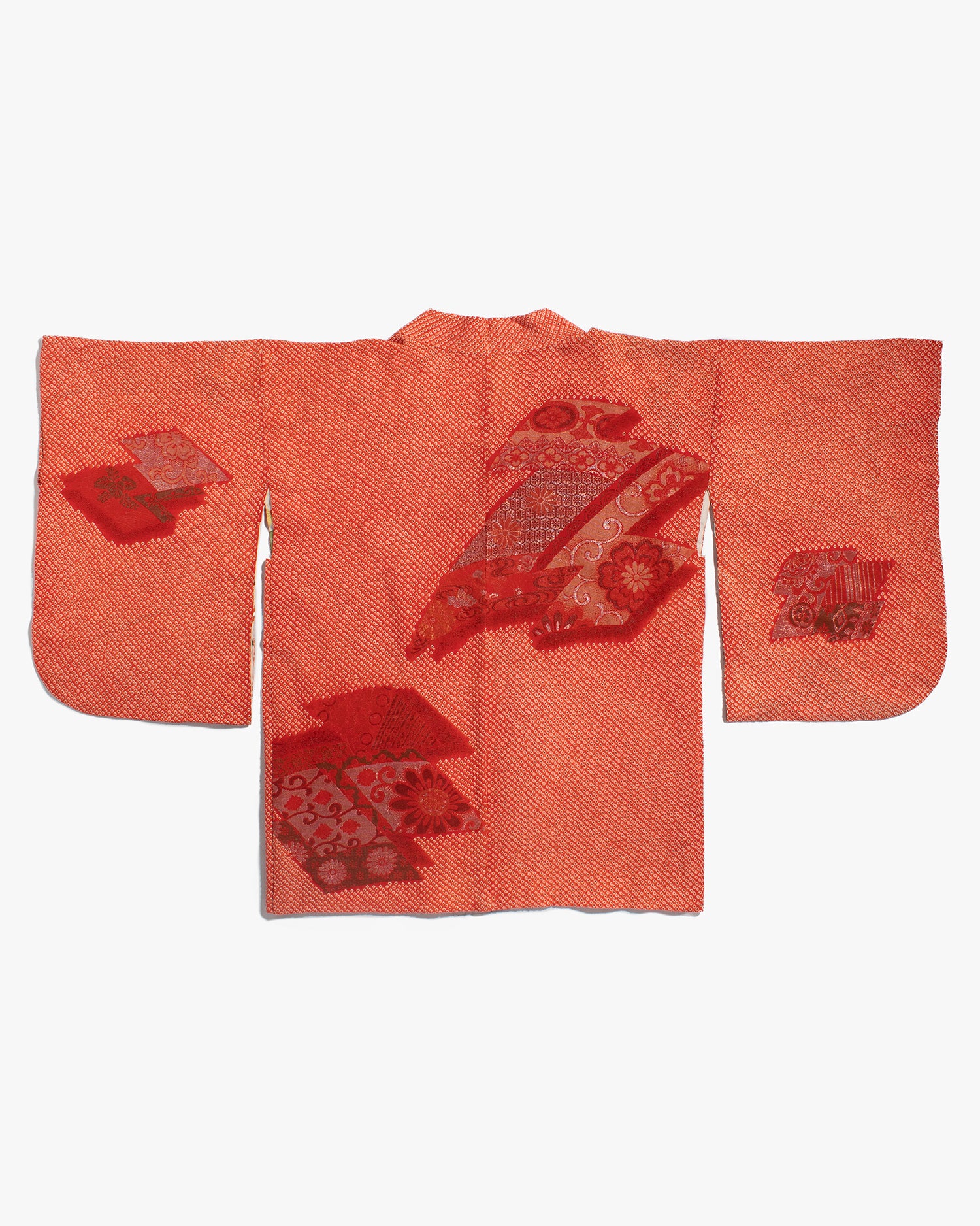 Vintage Haori Jacket, Full Shibori, Orange with Abstract Details - Image 4