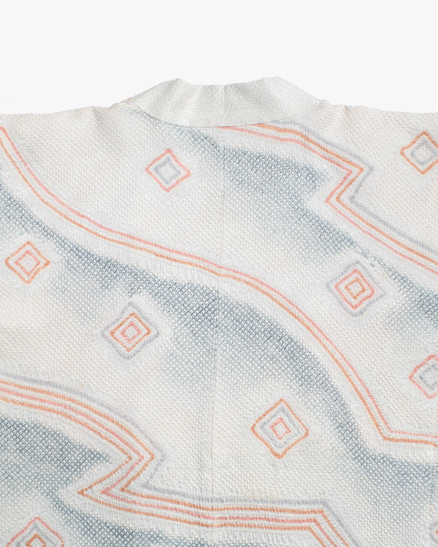 Vintage Haori Jacket, Full Shibori, Pale Blue with Abstract Orange Triangles - Image 5
