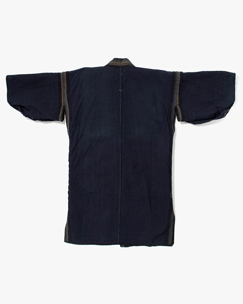 Vintage Noragi Jacket, Partially Sashiko Stitched, Indigo with Blue and Gray Stripes - Image 11