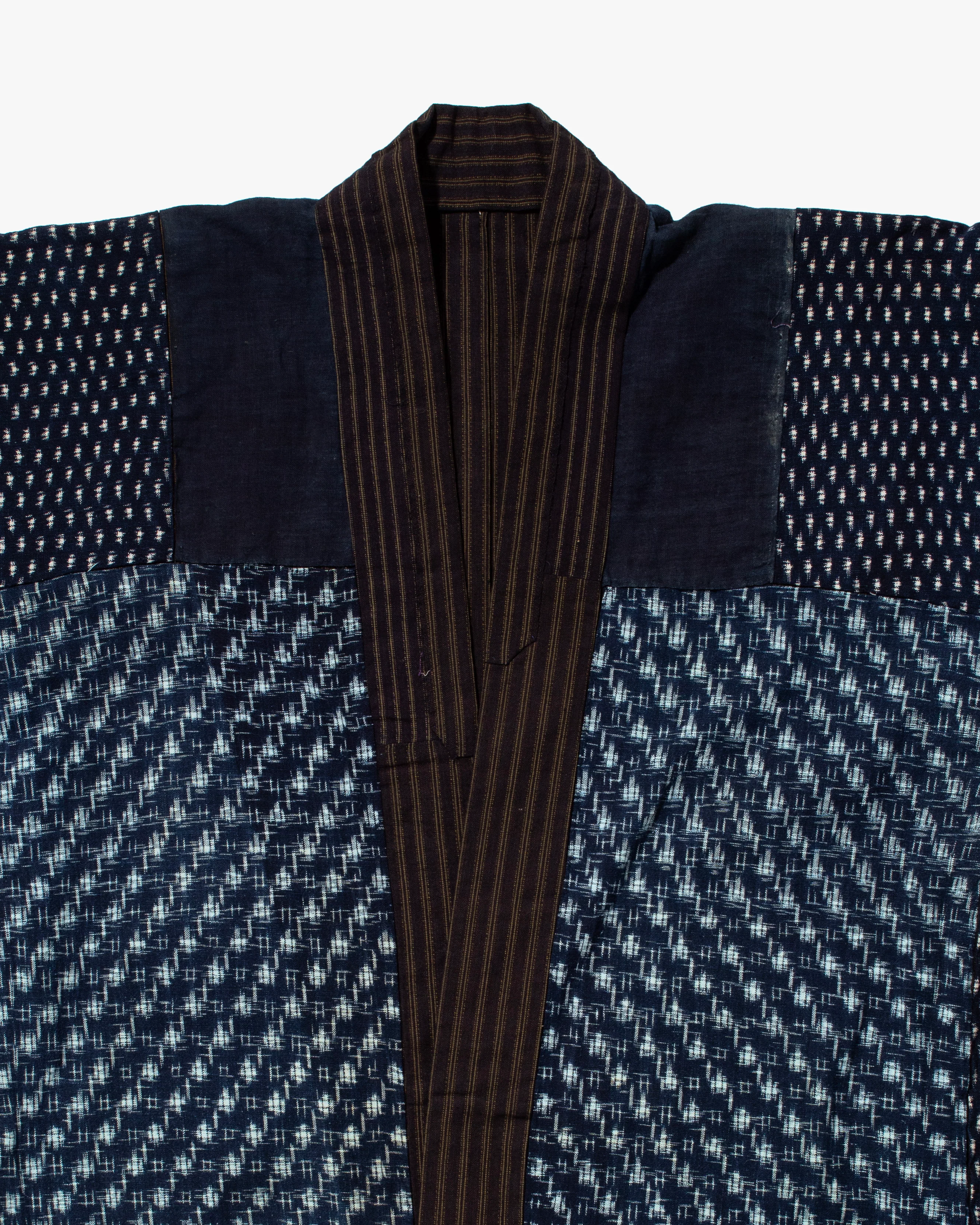 Vintage Noragi Jacket, Fully Sashiko Stitched, Yellow Stripe and Kasuri - Image 9
