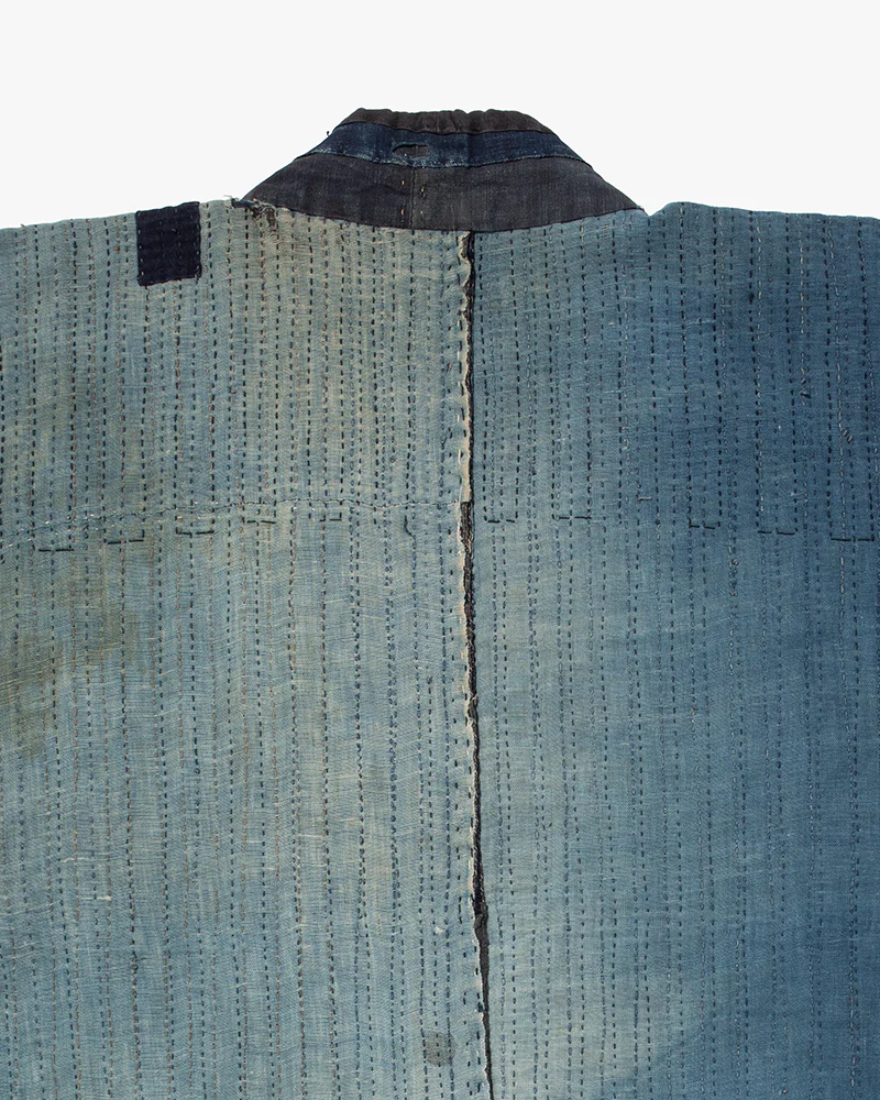 Vintage Noragi Jacket, Fully Sashiko Stitched, Indigo with Striped Sleeves - Image 6