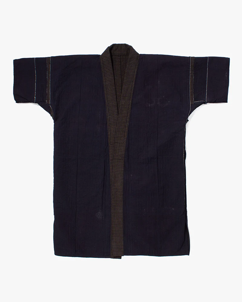 Vintage Noragi Jacket, Partially Sashiko Stitched, Indigo with Grid - Image 10