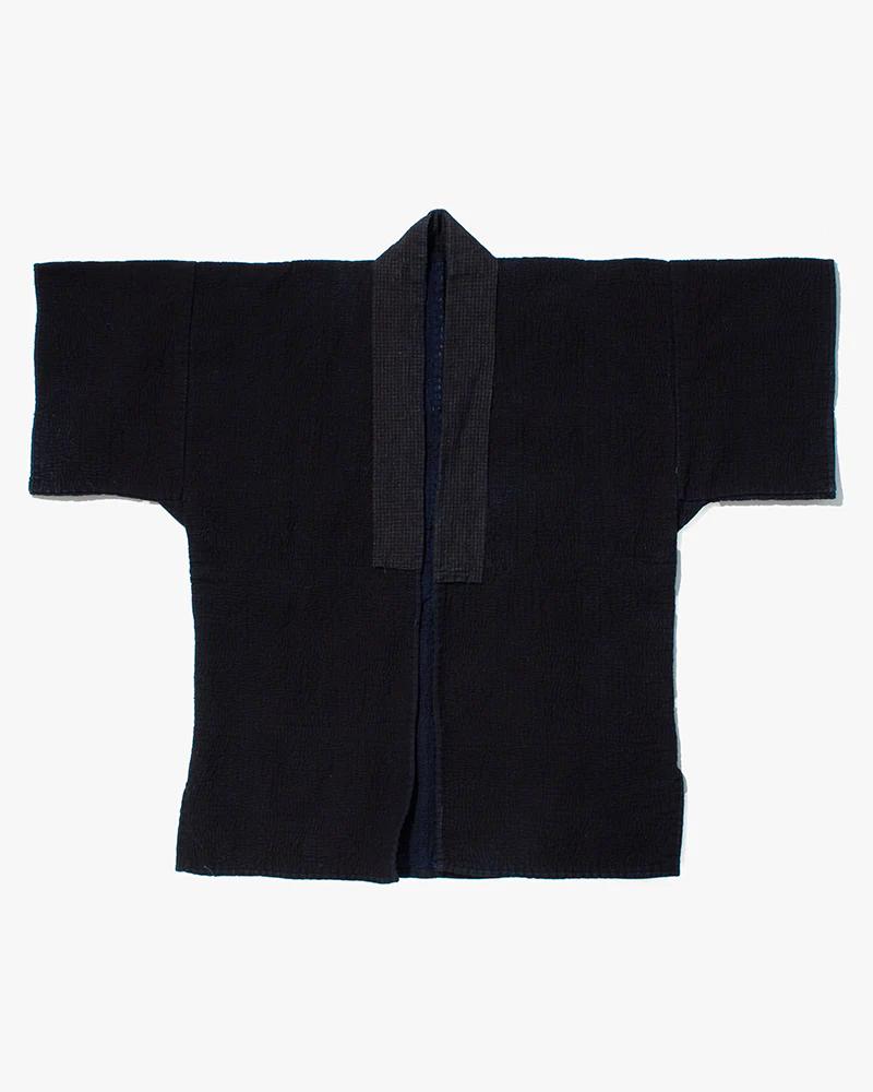 Vintage Noragi Jacket, Fully Sashiko Stitched, Indigo with Grid Collar