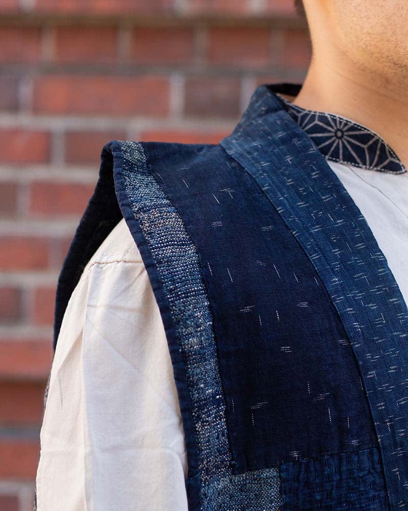 Vintage Noragi Vest, Reversible Boro, Indigo Sakiori and Kogin Sashiko Vest - Image 3