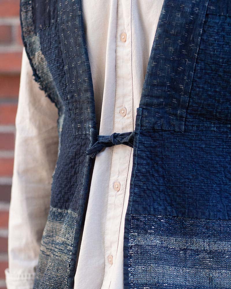 Vintage Noragi Vest, Reversible Boro, Indigo Sakiori and Kogin Sashiko Vest - Image 4