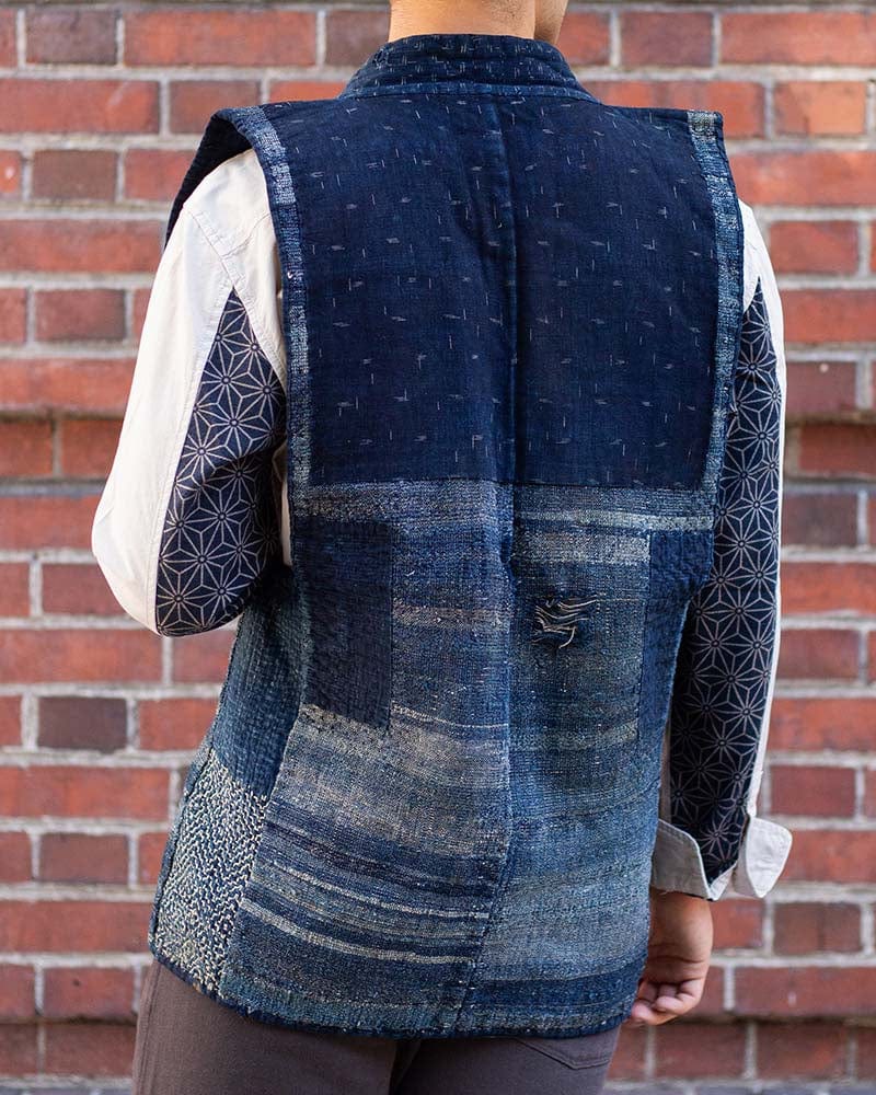 Vintage Noragi Vest, Reversible Boro, Indigo Sakiori and Kogin Sashiko Vest - Image 5