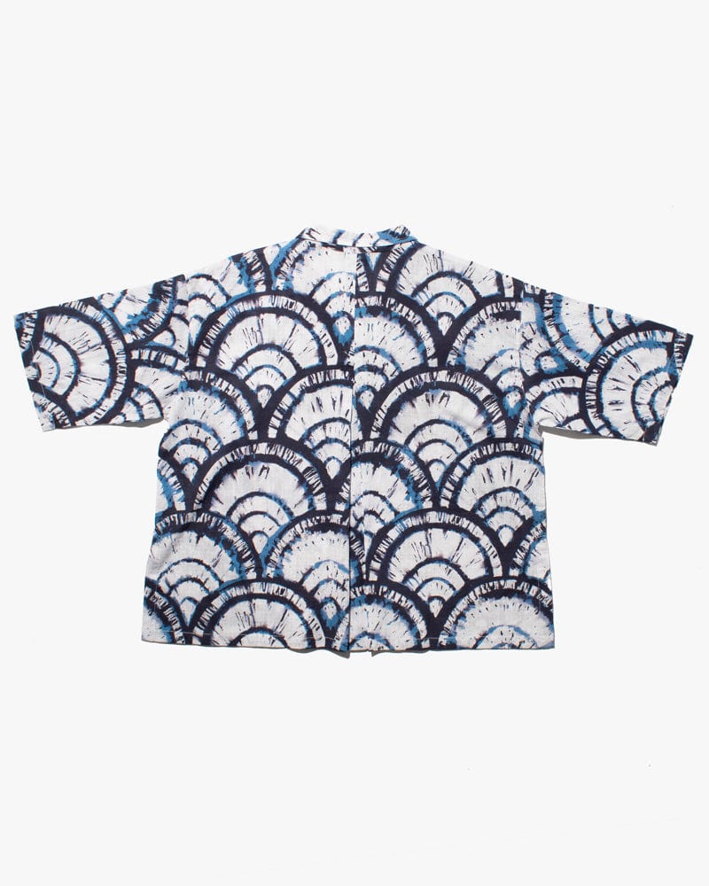Wa-Modern Short Sleeve Button Up Shirt, Tie-Dyed Seigaiha - Image 4