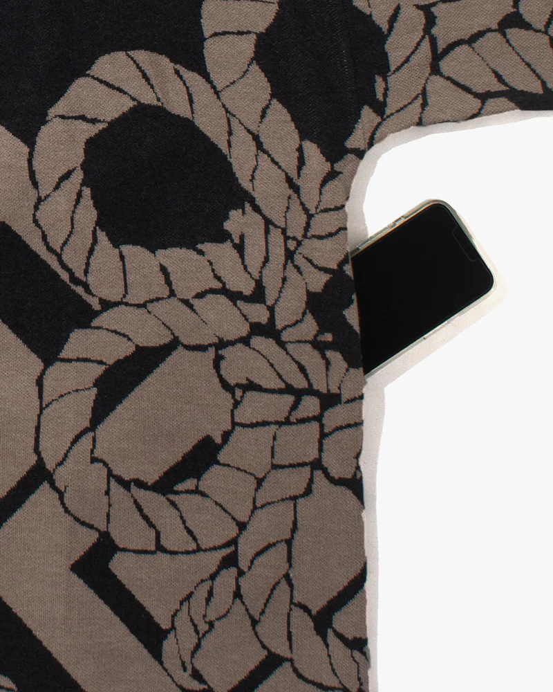 Wa-Modern, Cardigan Robe, Charcoal with Beige Nawa - Image 12